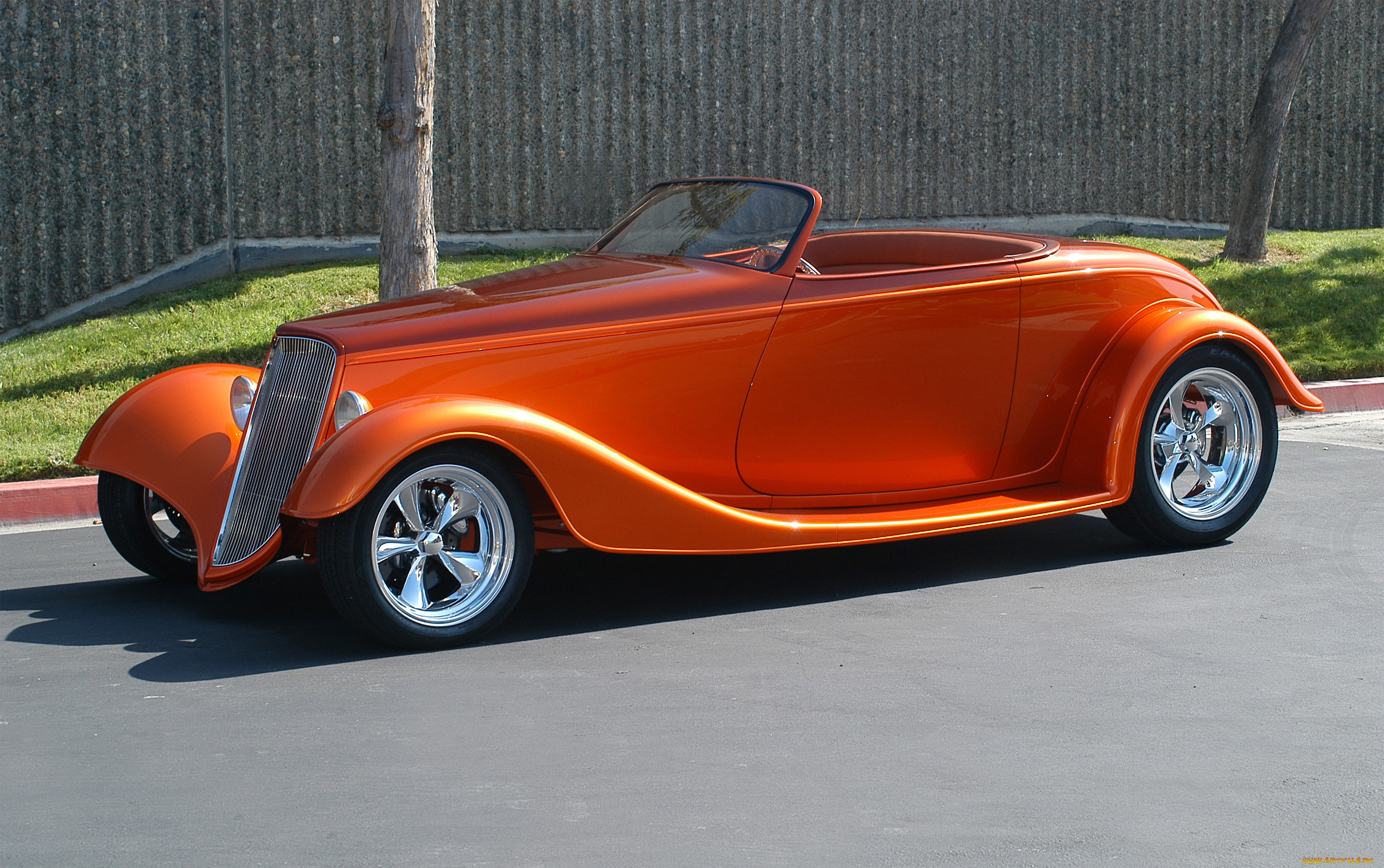 , custom classic car, orange, streetrod